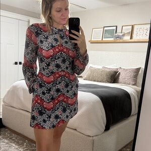 Floral Patterned ROMPER Dress with Red/Orange Accents